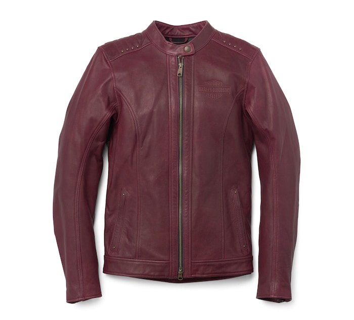 Women's Electra Mandarin Collar Studded Leather Jacket