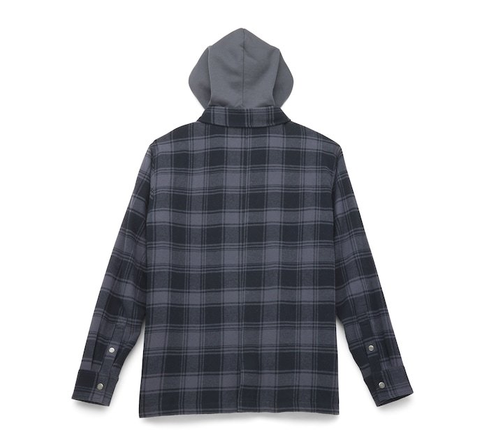 Men's Removable Hood Plaid Shirt Jacket