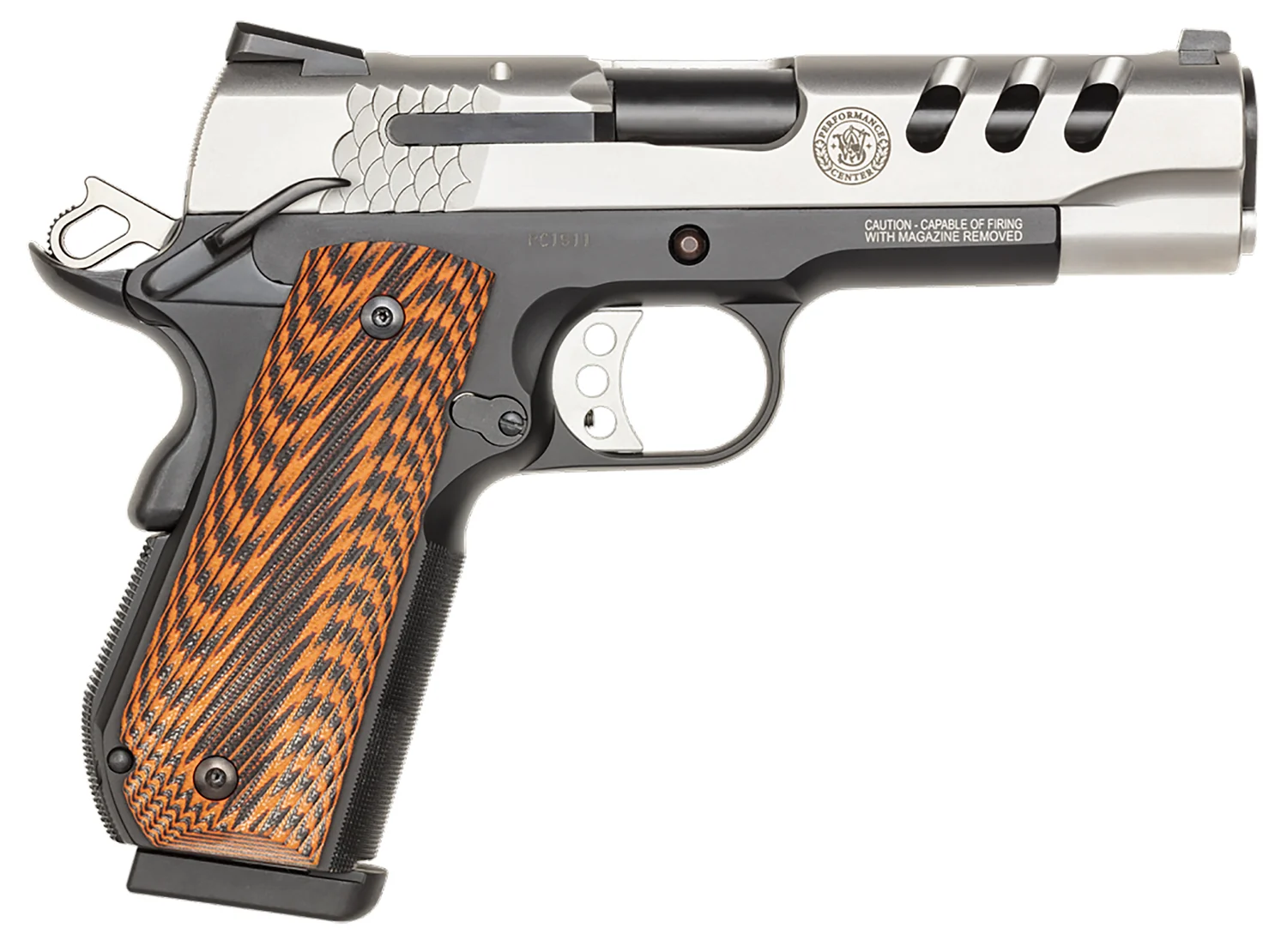 Smith Wesson 170344 1911 Performance Center 45 ACP 4.25 Throated Barrel 8+1, Black Scandium Frame, Ported Matte Stainless Steel Slide, G10 Custom Wood Grip, Ambidextrous Safety - CLB Guns