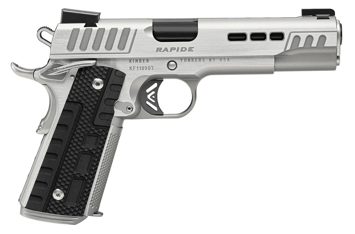 Kimber Mfg.,inc 3000428 Rapide Frost 9mm Luger 9+1 5 Black DLC Stainless Steel Barrel, Kimpro II Silver Lightening Cut/Serrated Stainless Steel Slide Frame w/Beavertail, Black G10 Grip - CLB Guns