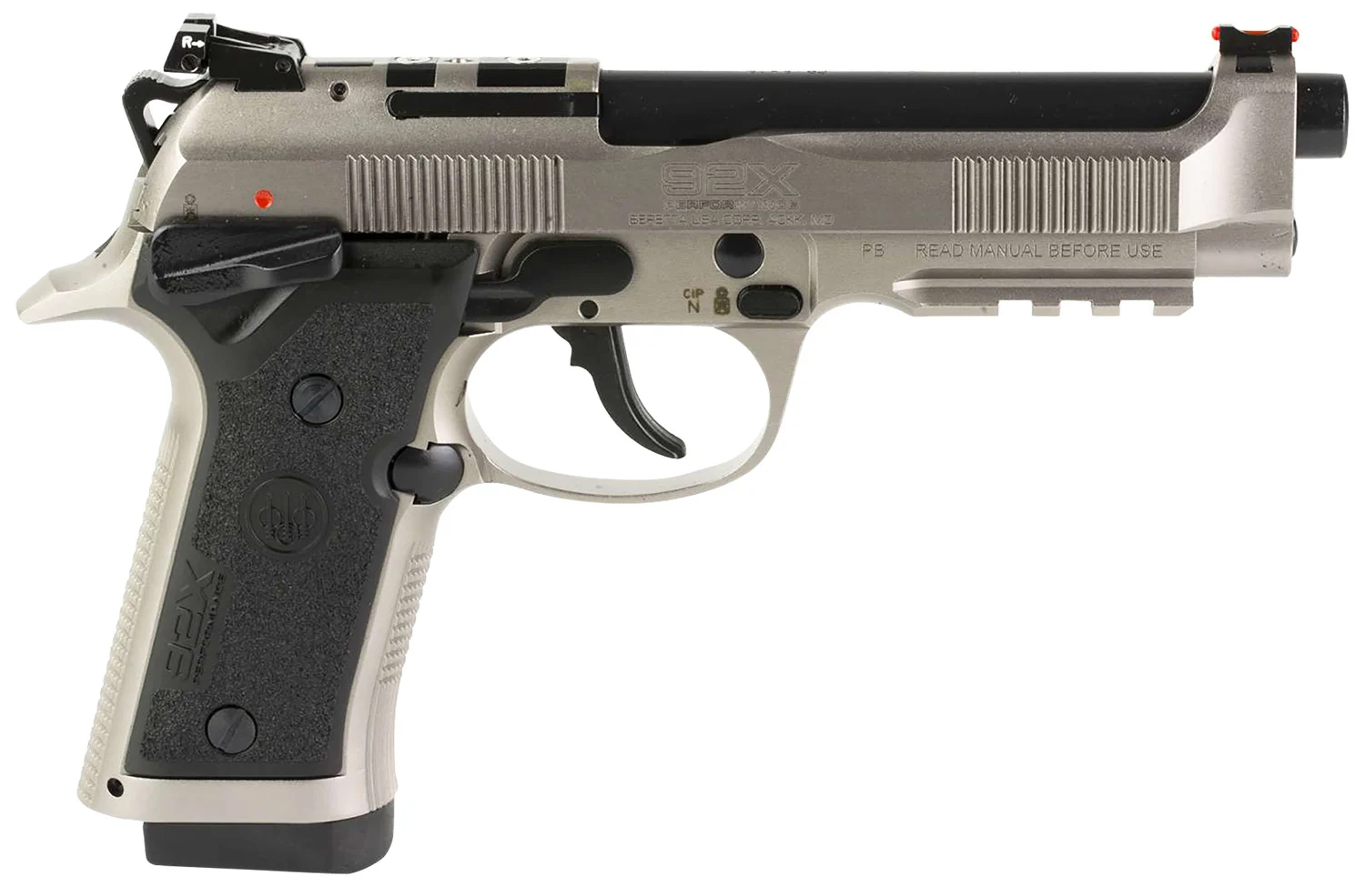 Beretta USA J92XPC020 92X PCO Full Size Frame 9mm Luger 10+1, 4.90 Black Barrel, Gray Nistan Optic Ready/Serrated Steel Slide Frame w/Beavertail Picatinny Rail - CLB Guns