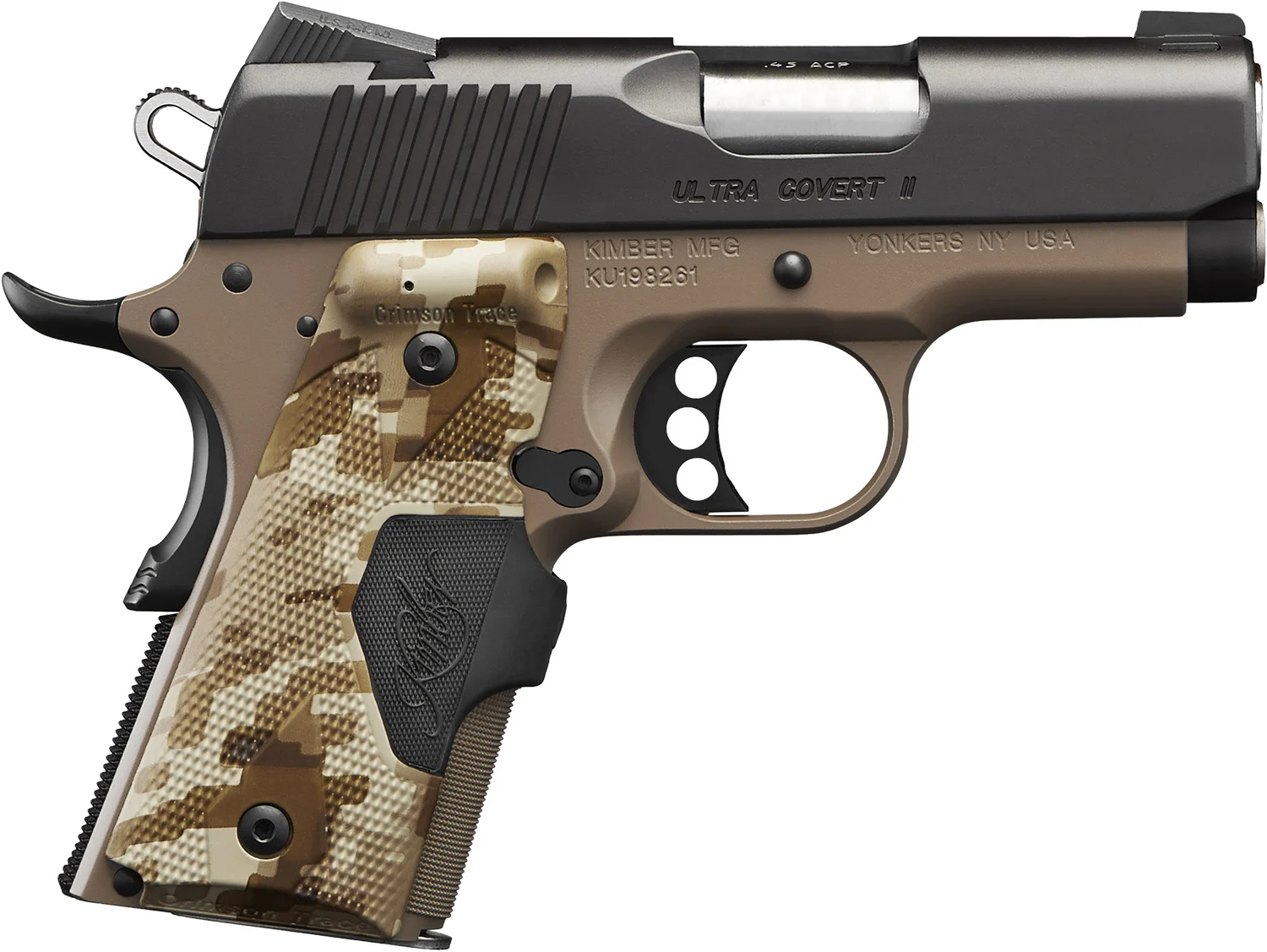 Kimber Mfg.,inc 3200167CA Ultra Covert II (CA) 45 ACP 7+1 3 Matte Black Steel Slide Dark Earth KimPro II Digital Camo w/ Kimber Logo Grip - CLB Guns