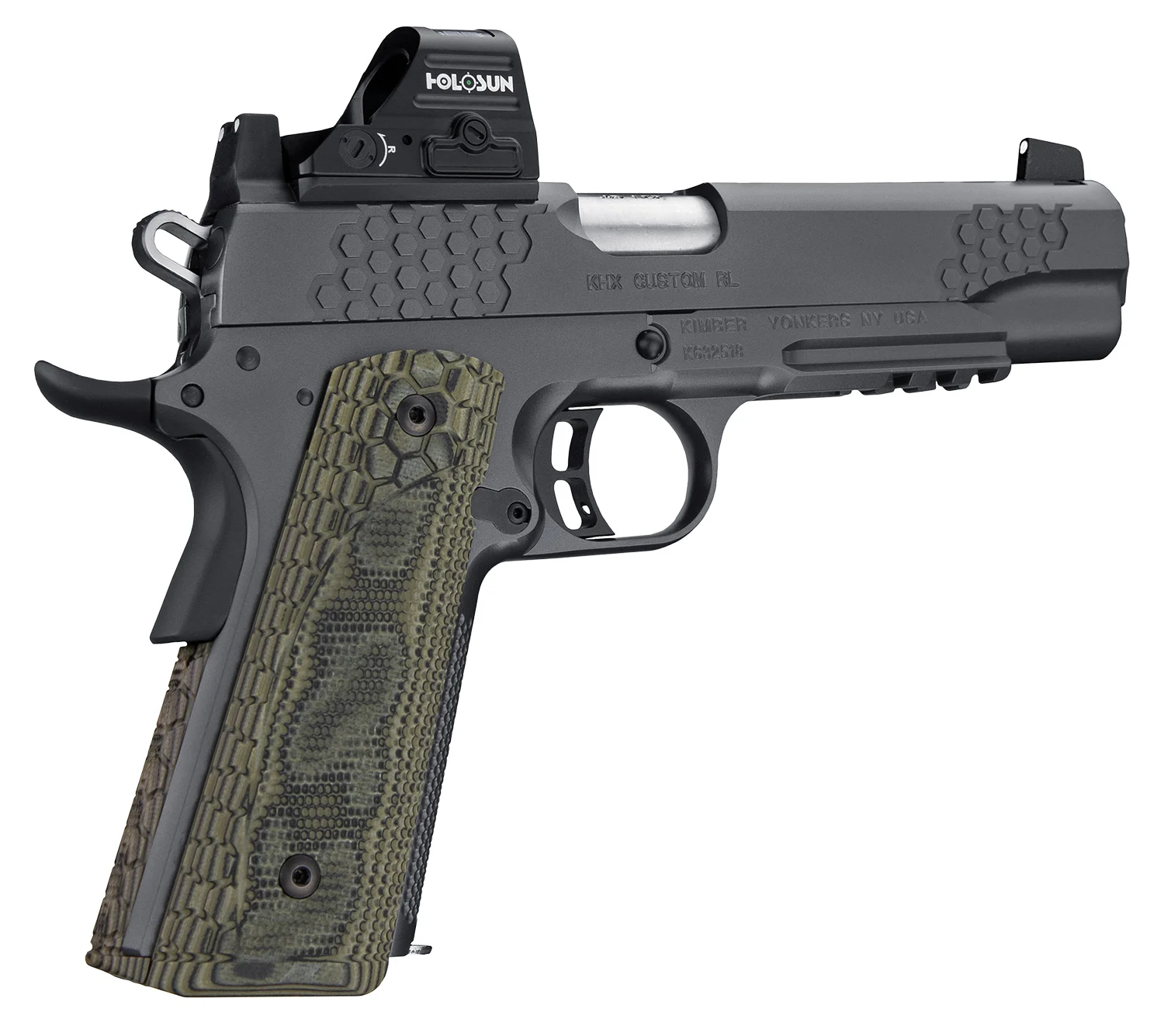 Kimber Mfg.,inc 3000437 KHX Custom RL (OI) 9mm 9+1 5 Front Serrations Stainless Steel Slide Gray KimPro II G-10 Grip - CLB Guns