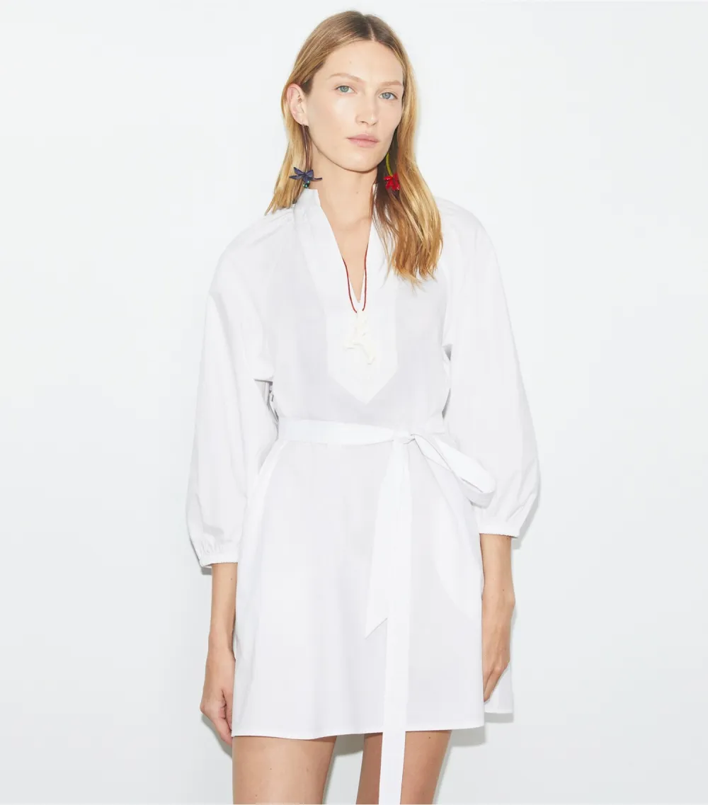 Balloon Sleeve Cotton Tunic Dress