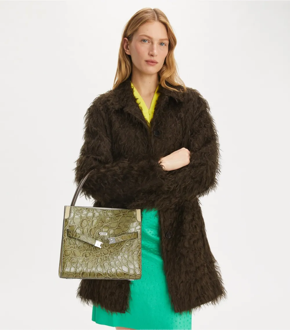 Small Lee Radziwill Croc-Embossed Double Bag