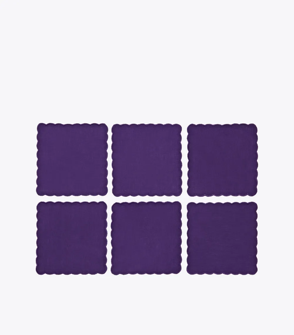 Scalloped Cocktail Linen Napkin, Set of 6