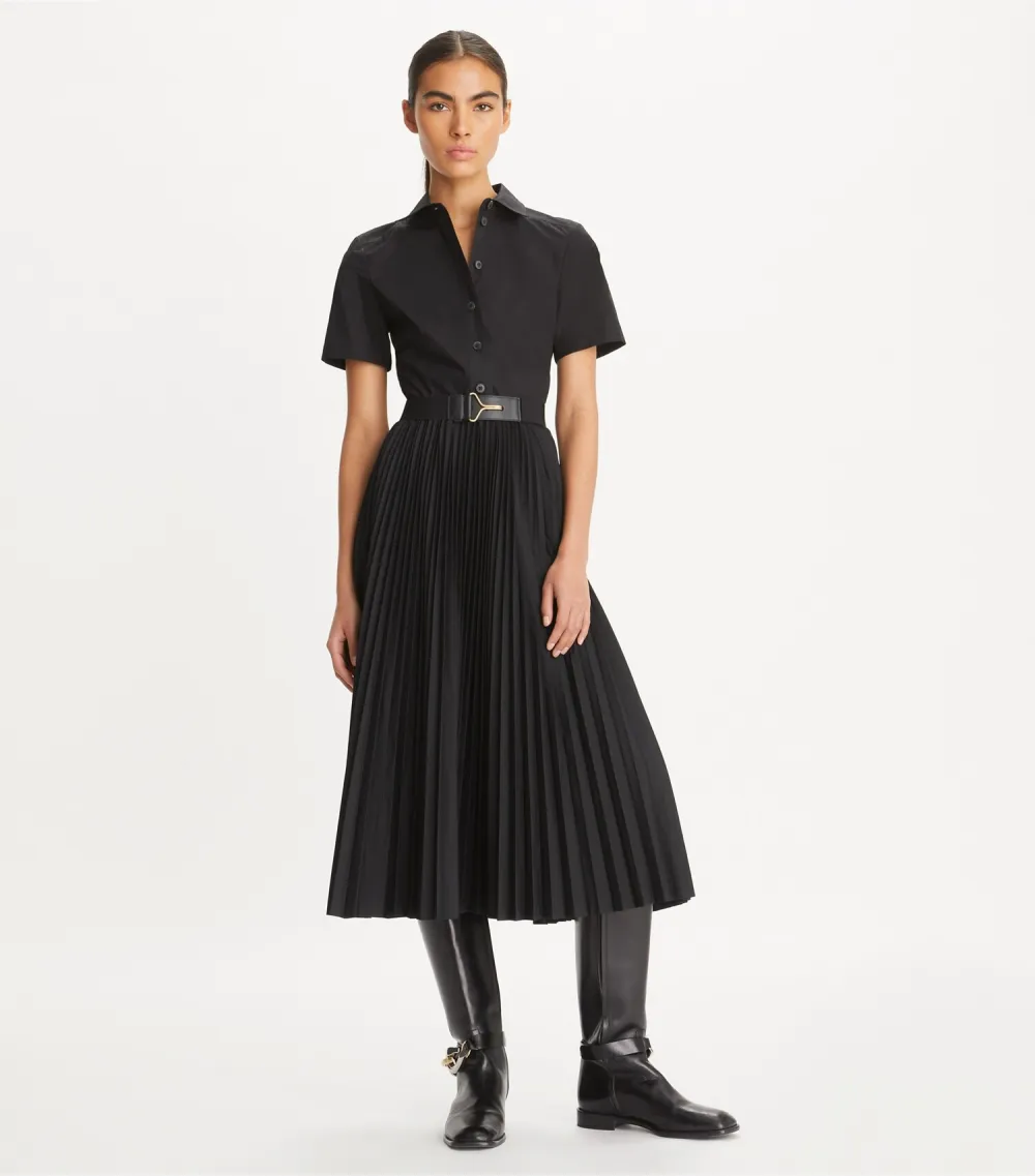 Poplin Pleated Shirtdress
