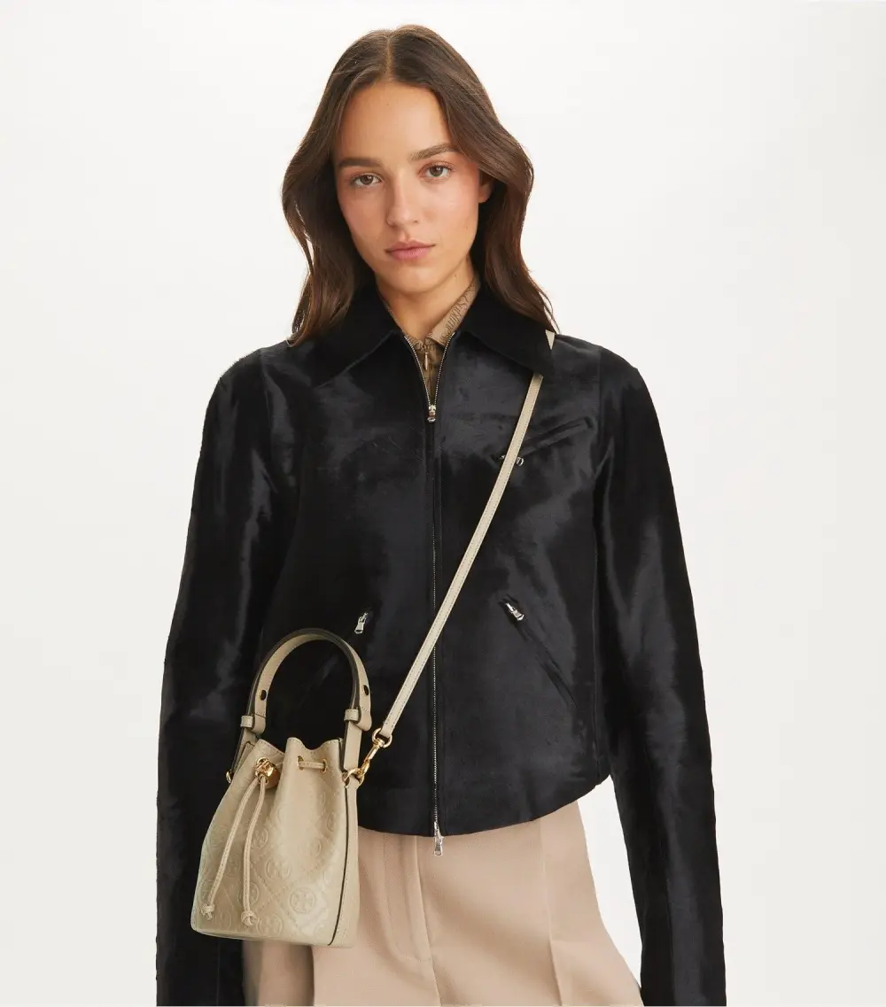 T Monogram Leather Mini Bucket Bag