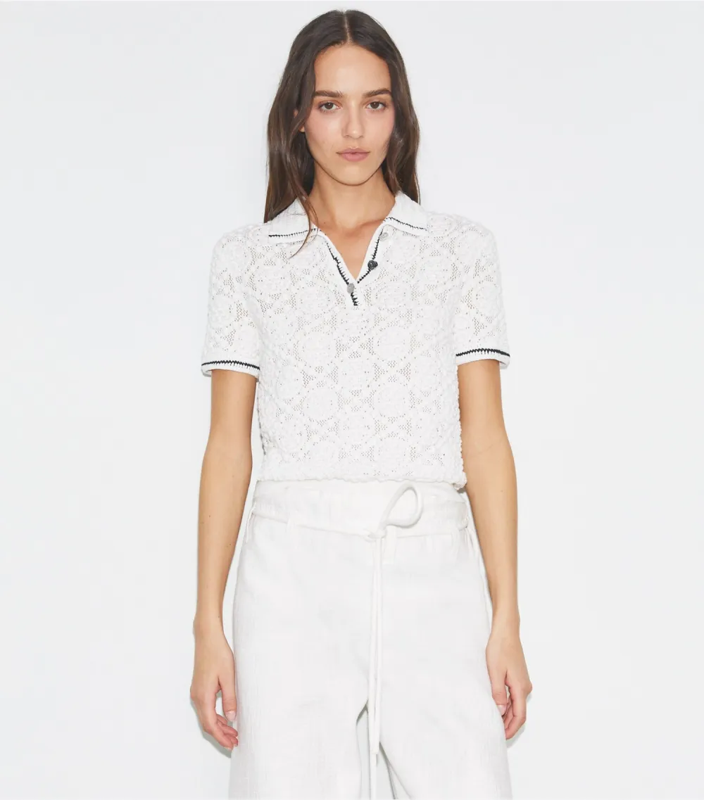 Cotton Lace Polo Top