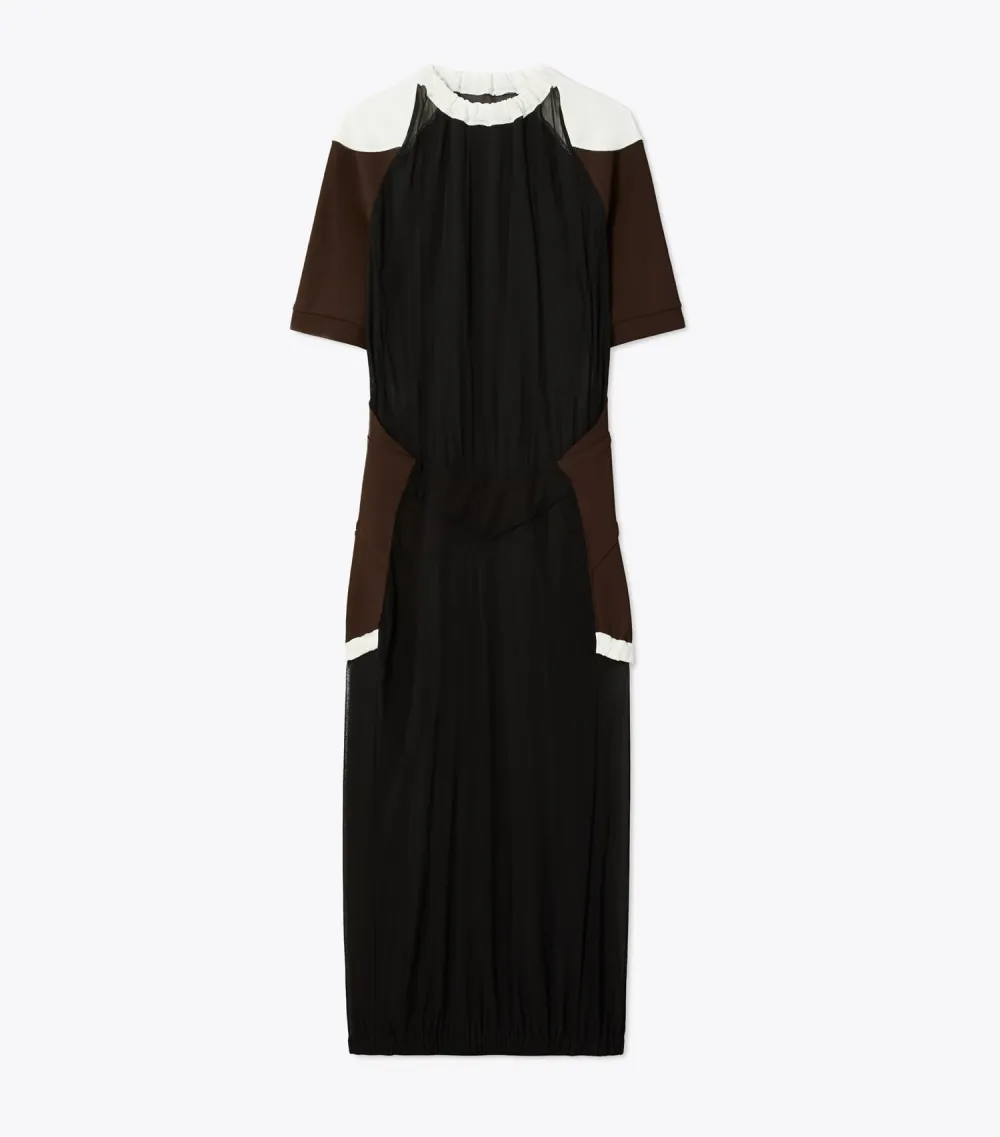 Colorblock Sheer Jersey Dress