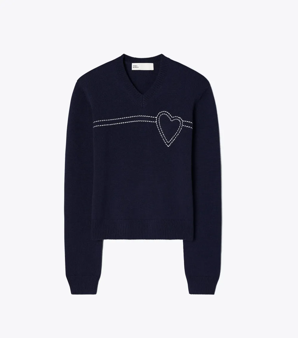 Heart Pickstitch Cashmere Sweater