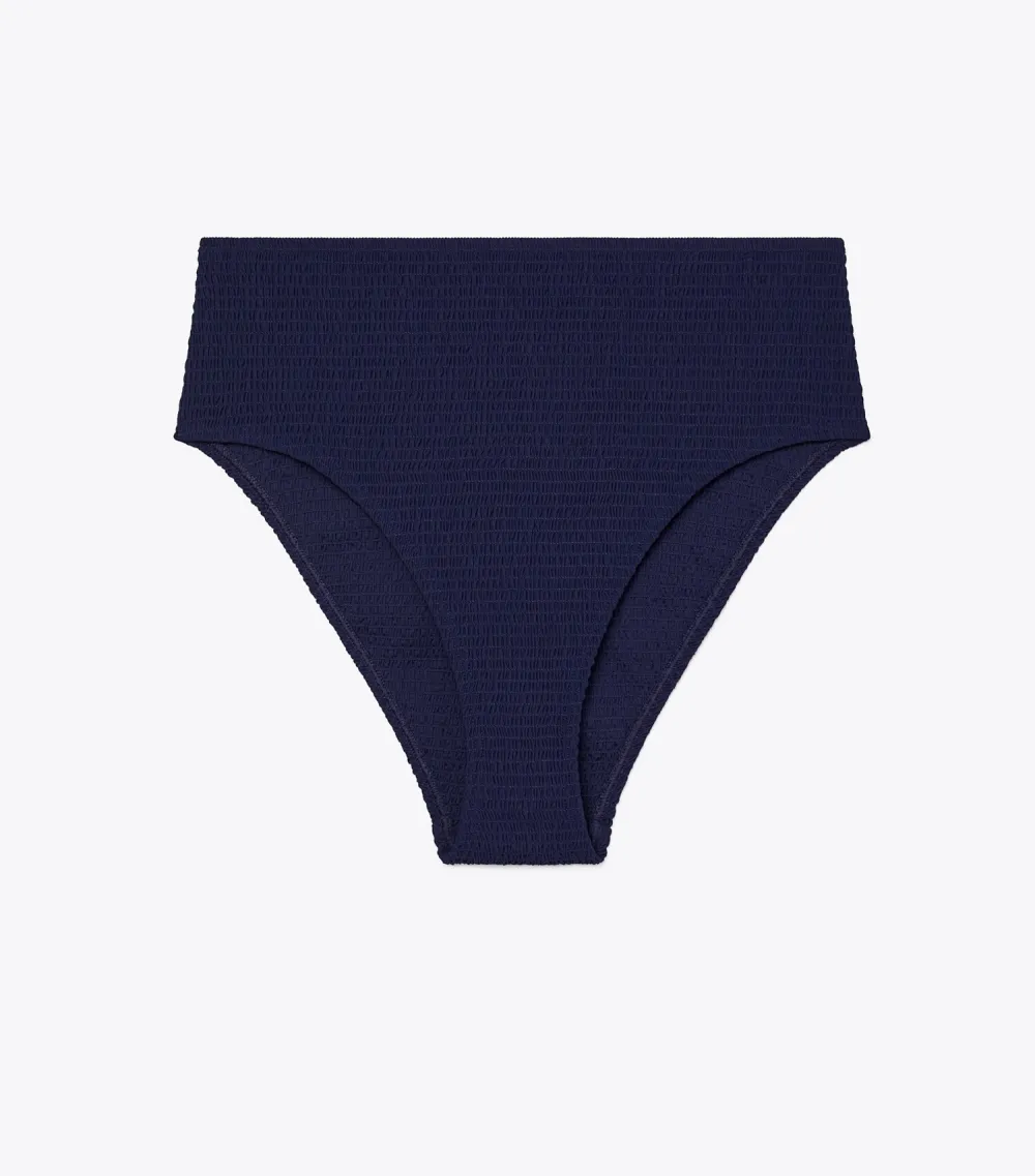 Smocked High-Leg High-Waisted Bikini Bottom