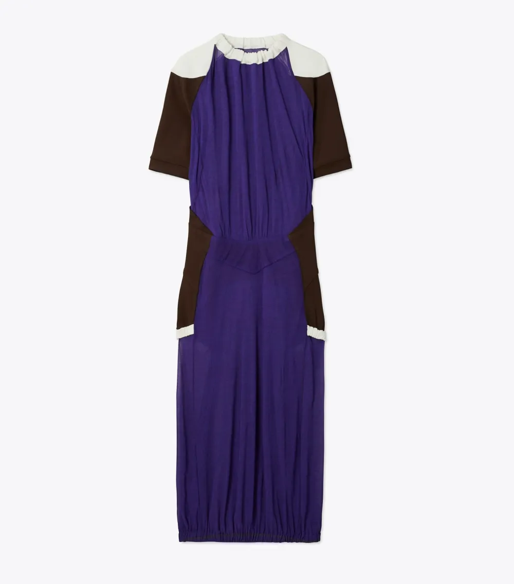 Colorblock Sheer Jersey Dress