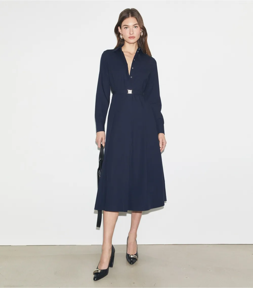 Pleated Cotton Shirtdress