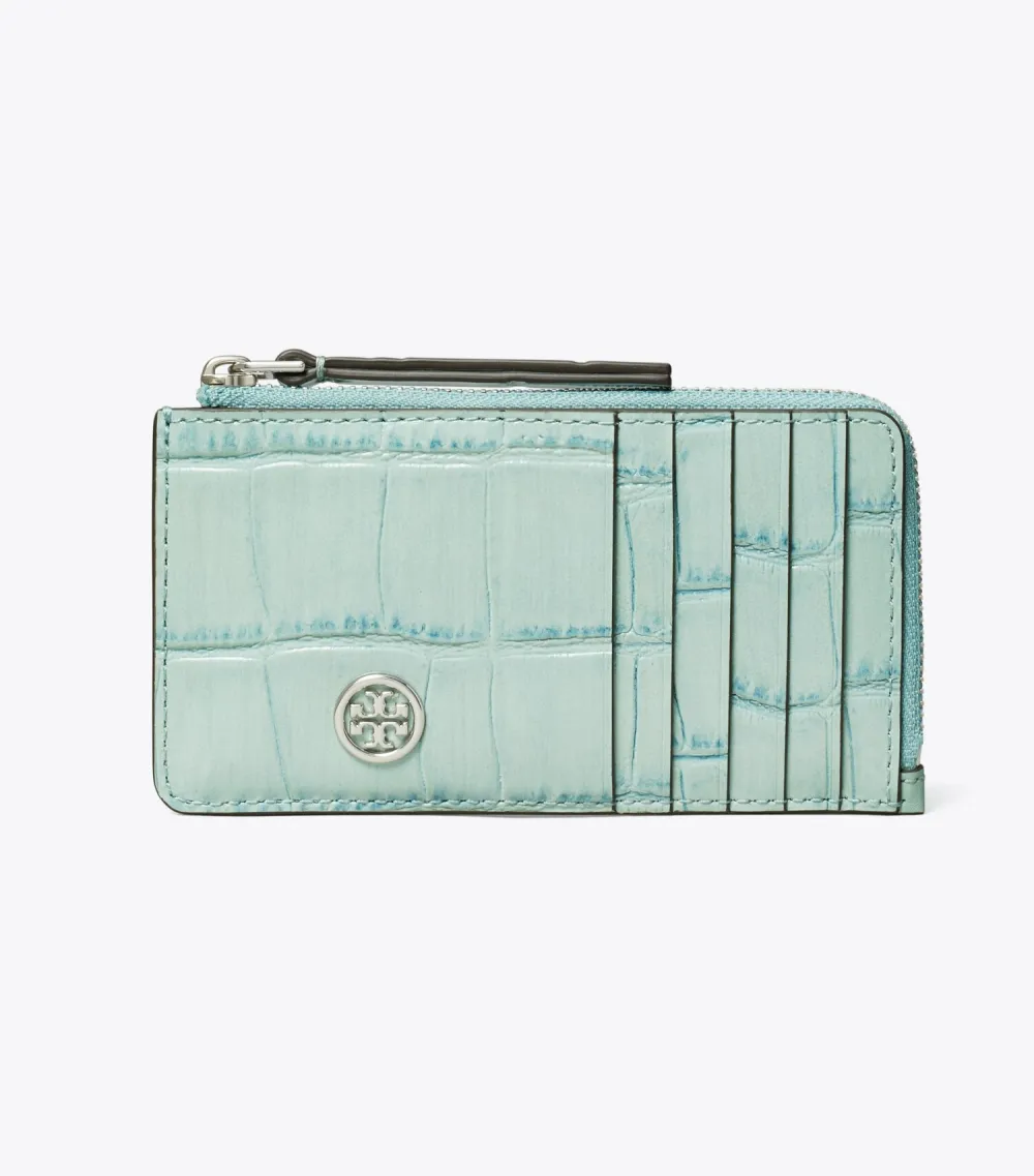 Robinson Croc-Embossed Top-Zip Card Case