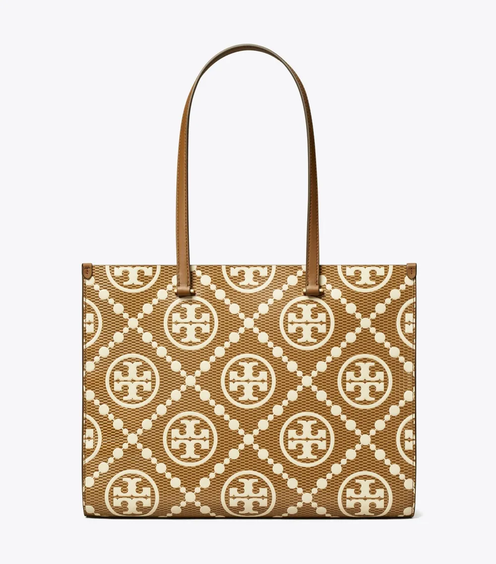 T Monogram Contrast Embossed Tote