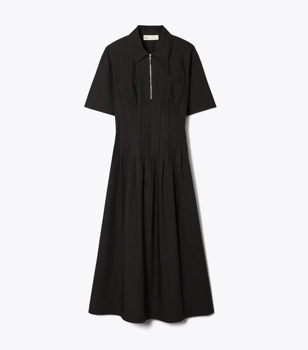 Poplin Pleat-Waist Dress