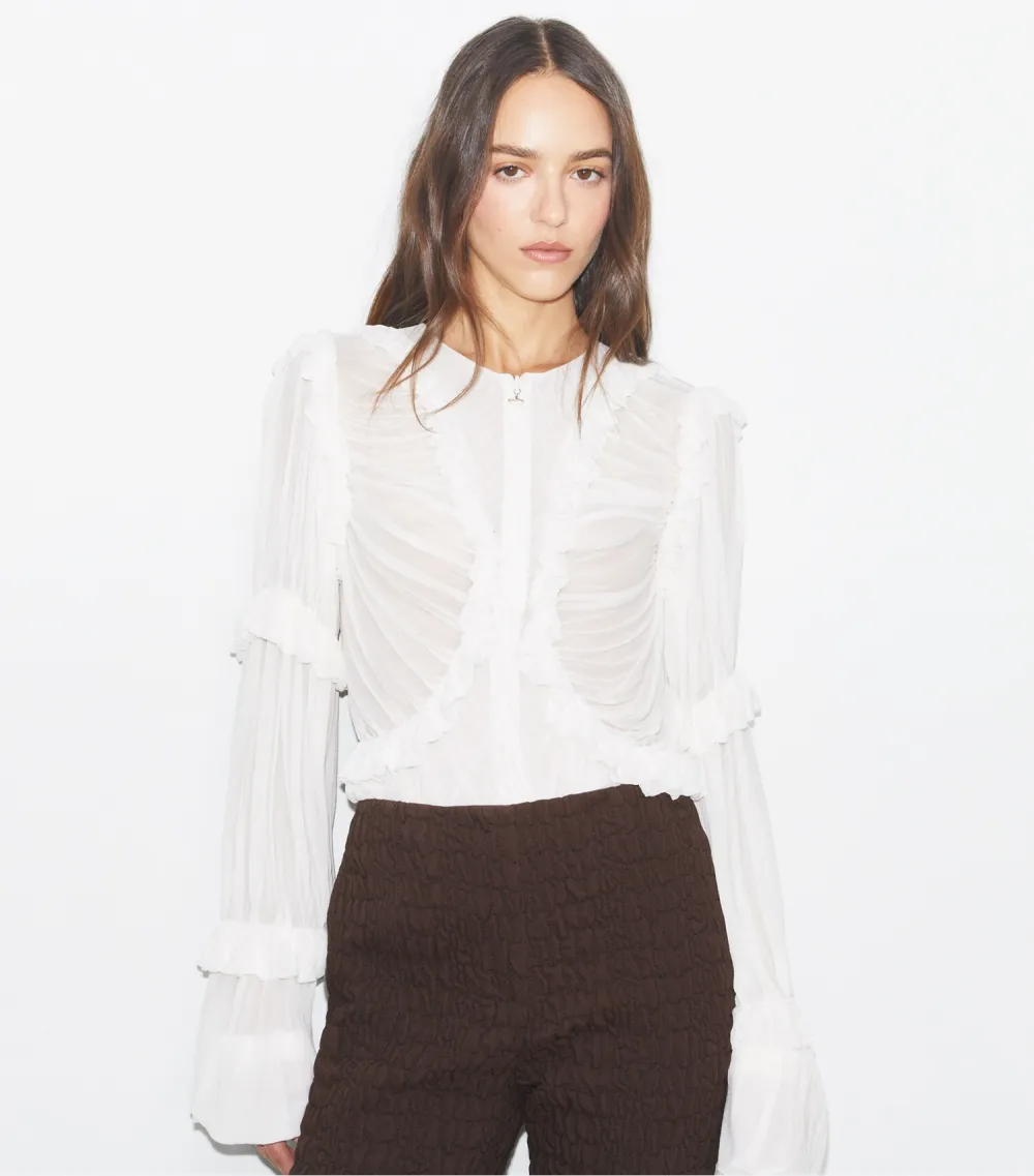 Sheer Jersey Ruffle Top
