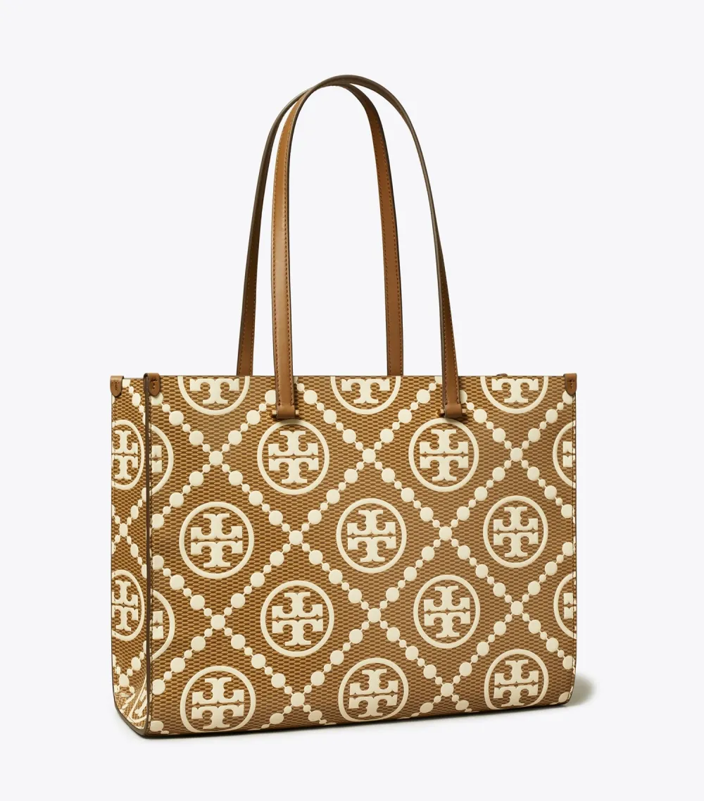 T Monogram Contrast Embossed Tote