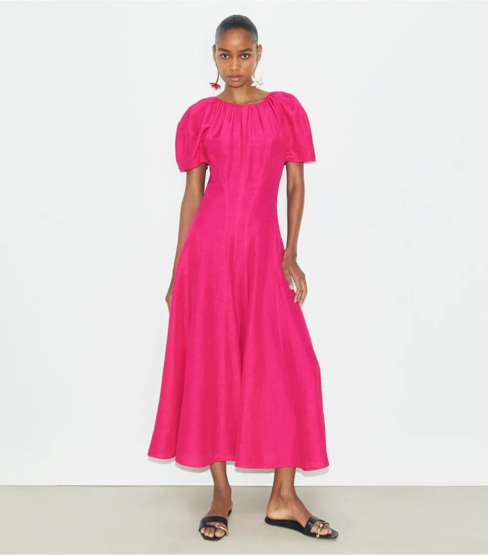 Balloon Sleeve Linen Dress