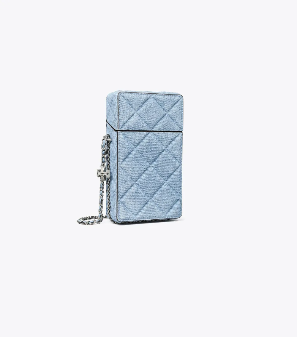 Fleming Denim-Print Suede Phone Crossbody