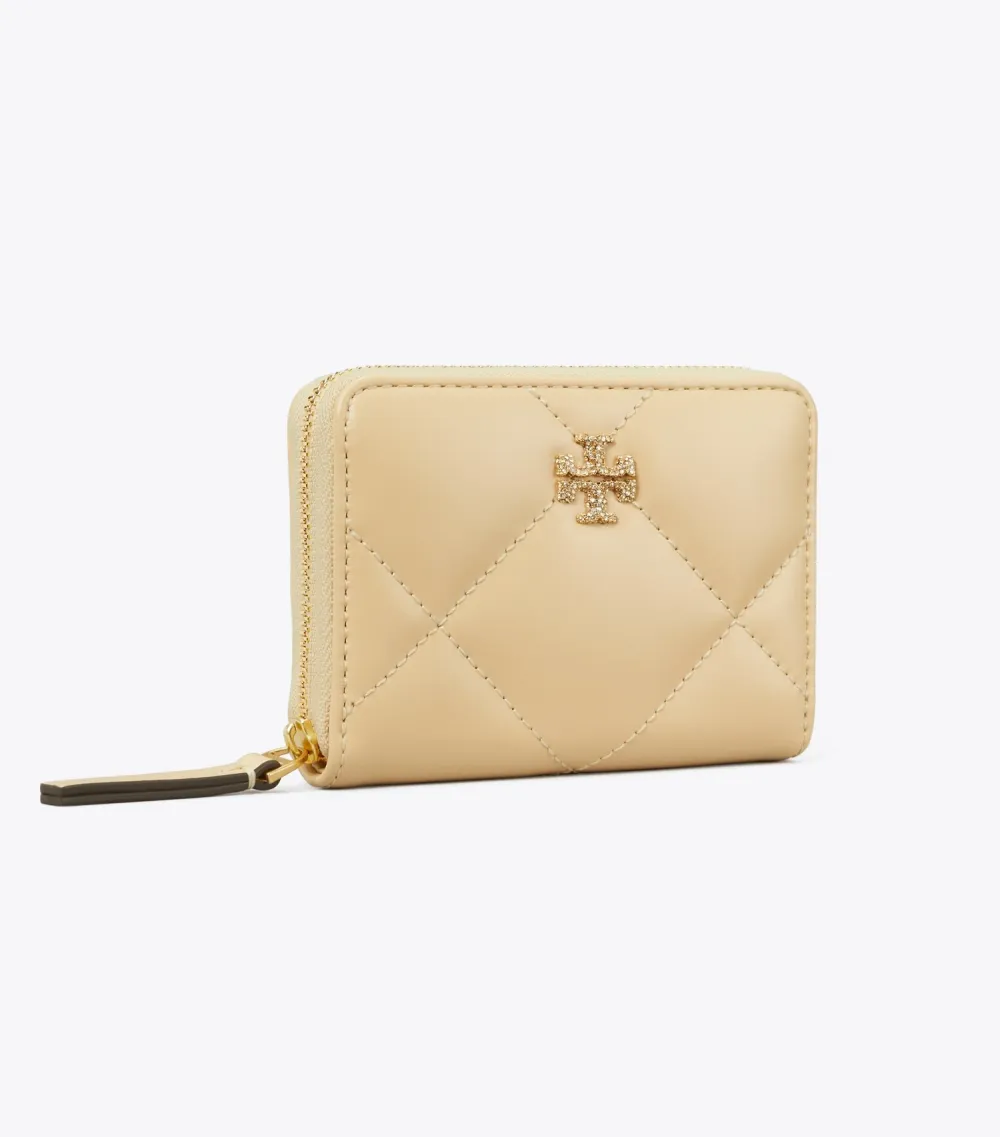 Small Kira Pavé Logo Diamond Quilt Zip-Around Wallet