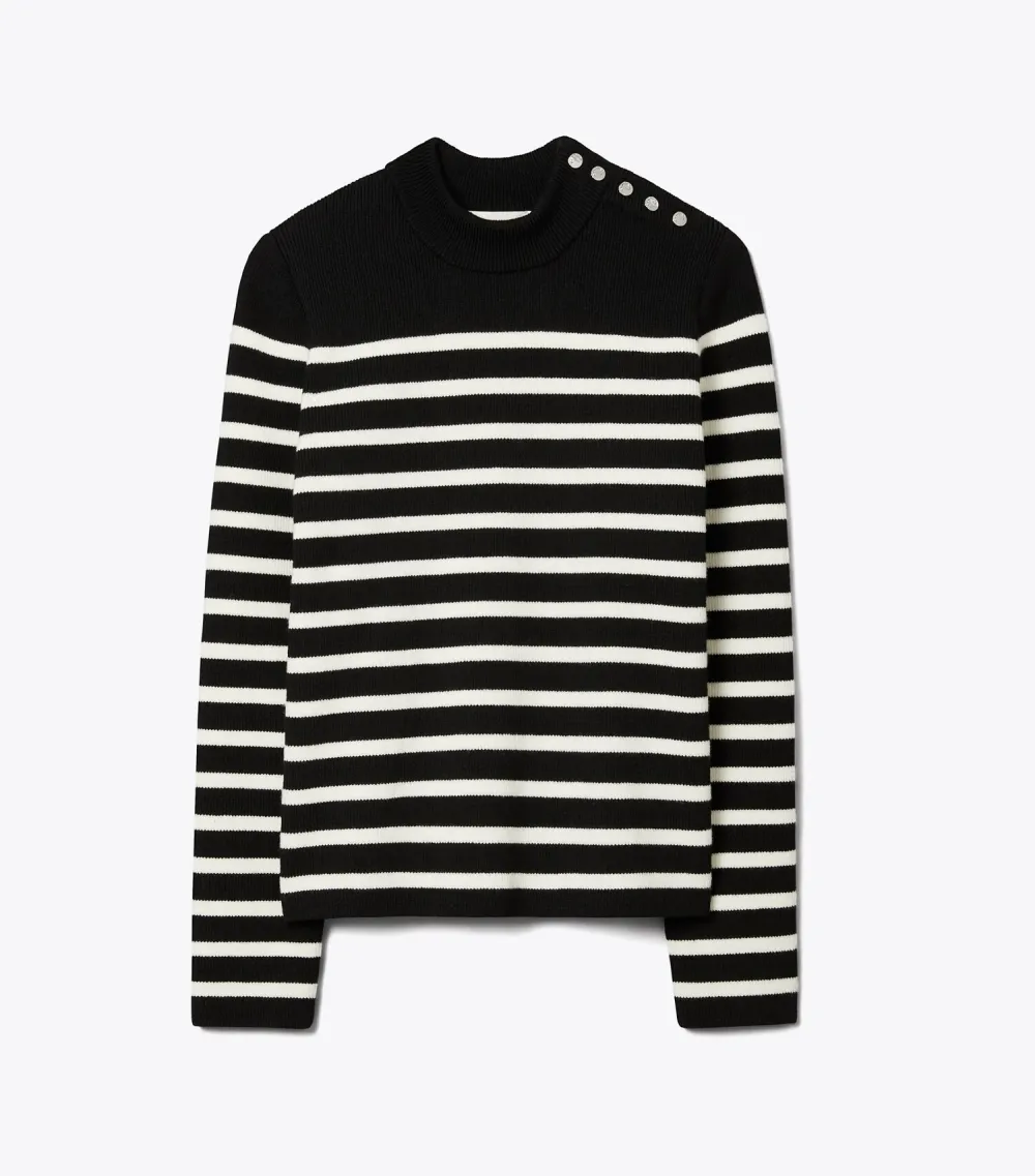 Snap Shoulder Striped Sweater