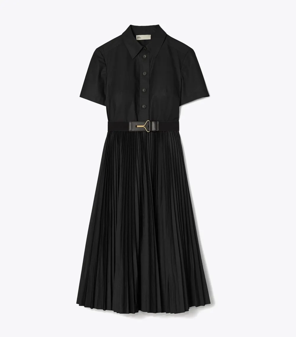 Poplin Pleated Shirtdress