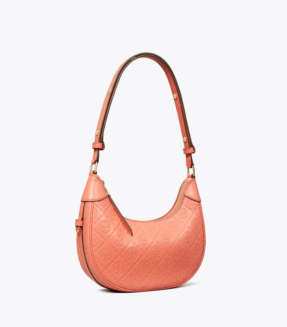 T Monogram Leather Crescent Bag