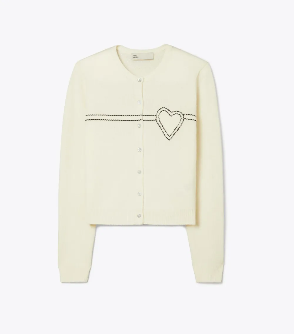 Heart Pickstitch Cashmere Cardigan