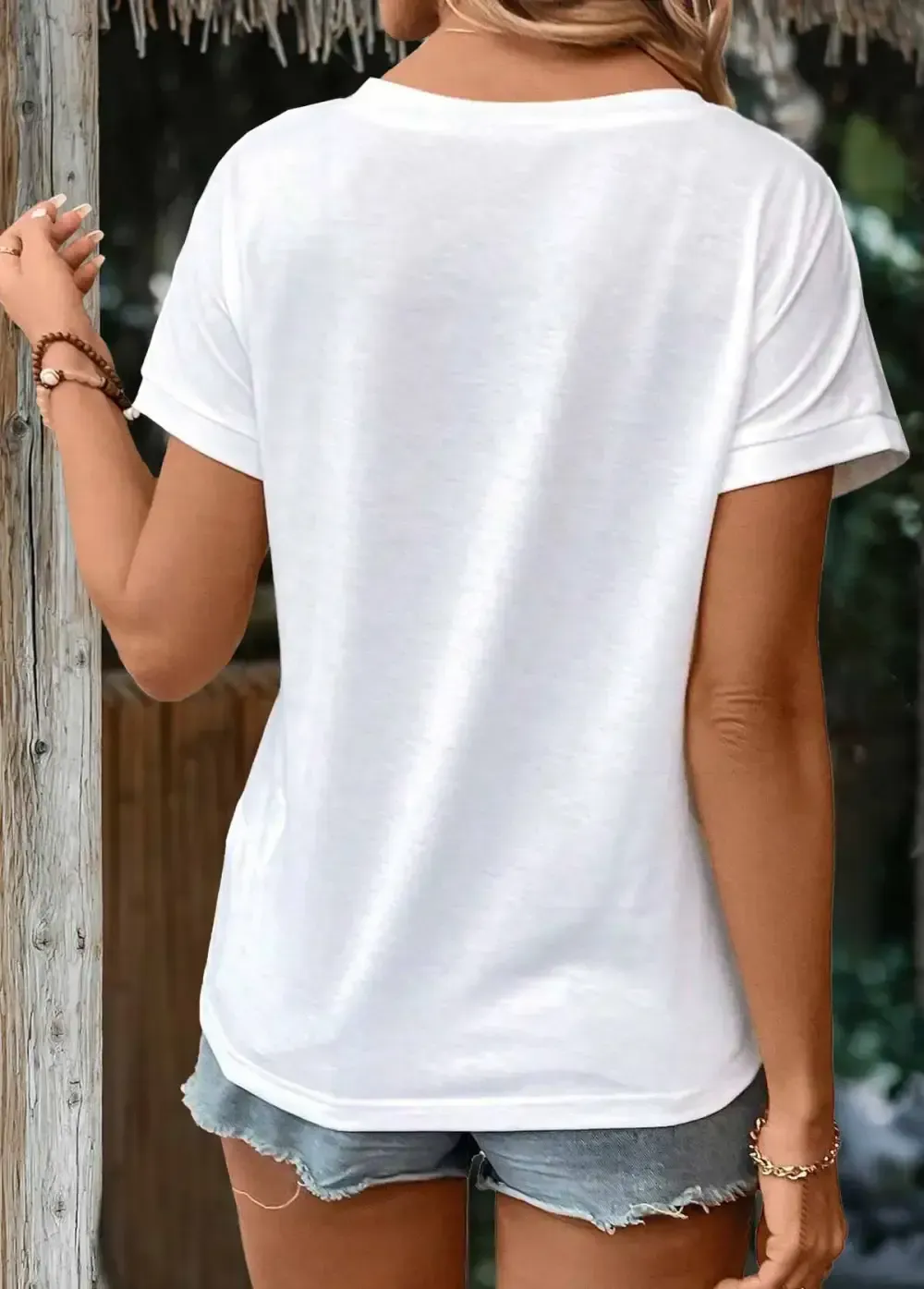 White Short Sleeve V Neck T Shirt