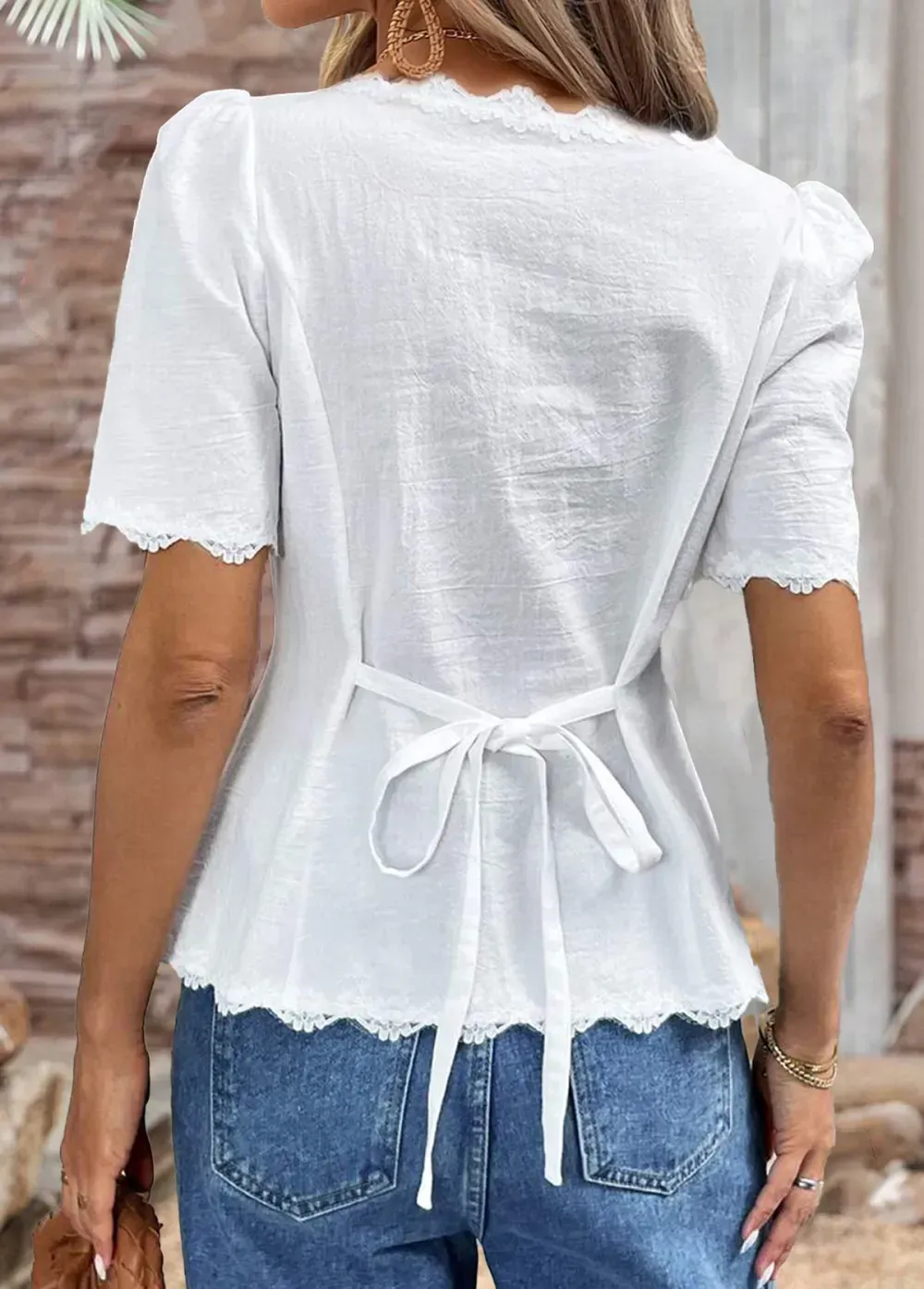 White Short Sleeve Square Neck Blouse