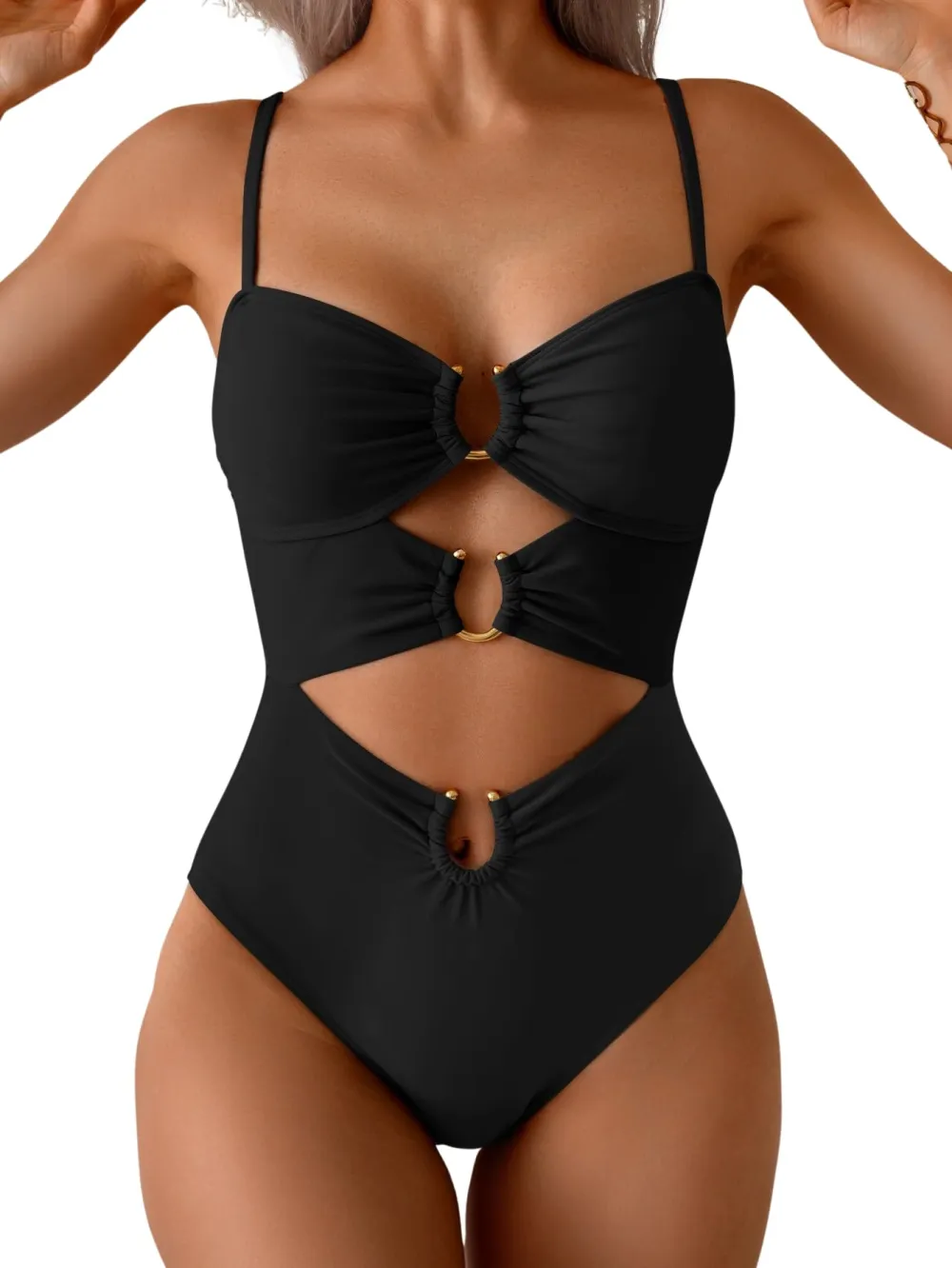 One Piece Swimsuit Ring Linked Monokini Sexy Bathing Suit Cutout Swim Suit