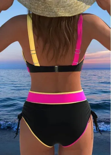 Contrast Binding High Waisted Black Bikini Set