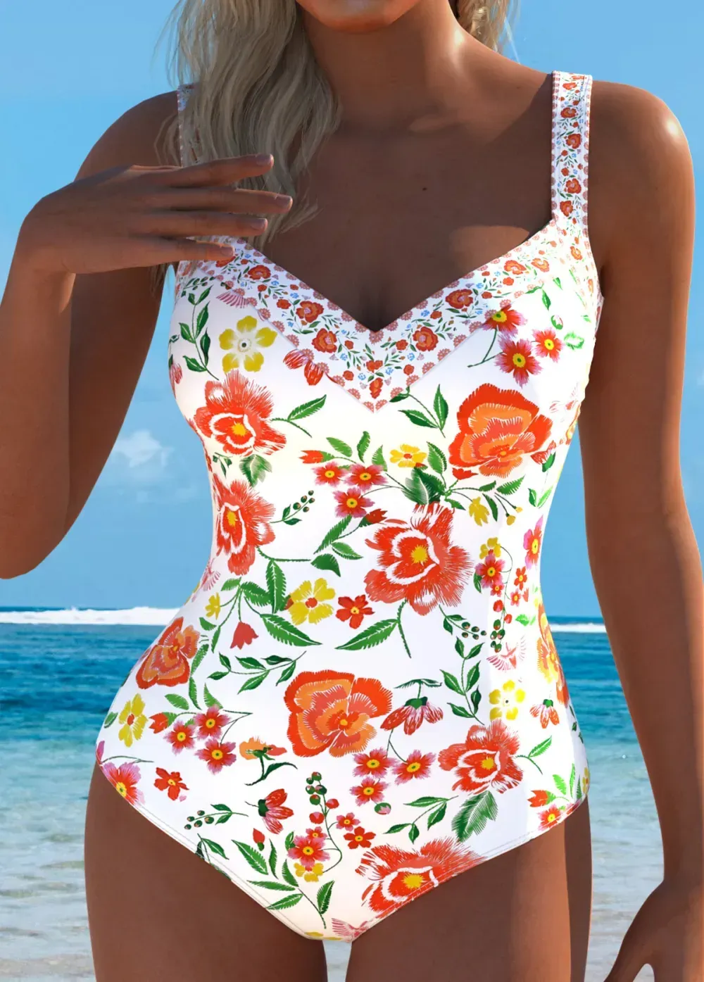 Random Floral Print Multi Color One Piece Swimwear