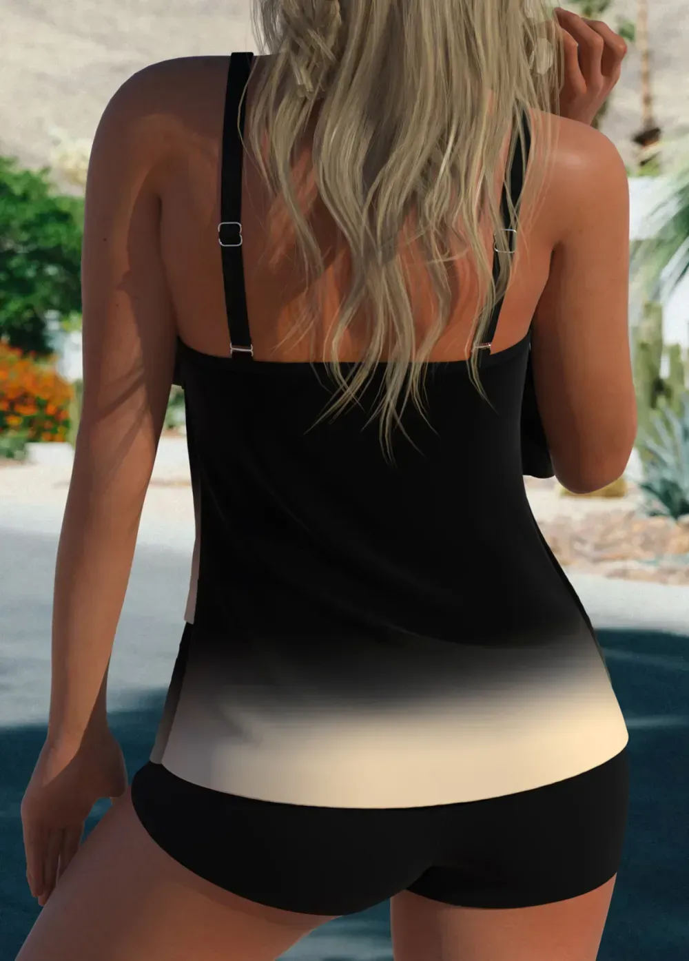 Asymmetry Layered Ombre Black Tankini Top
