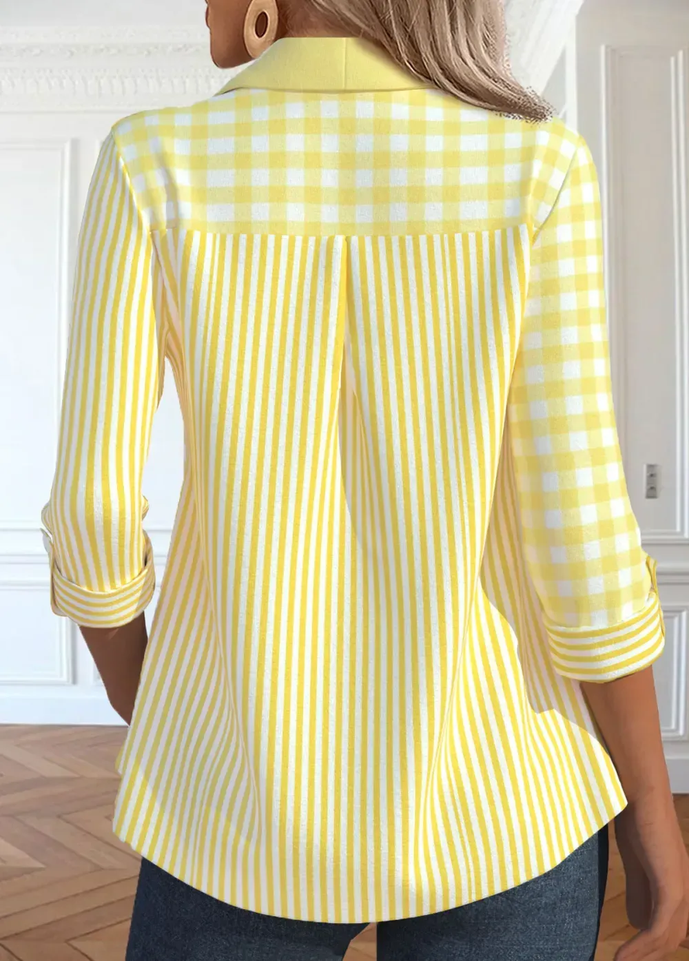 Light Yellow Patchwork Striped Long Sleeve Shirt