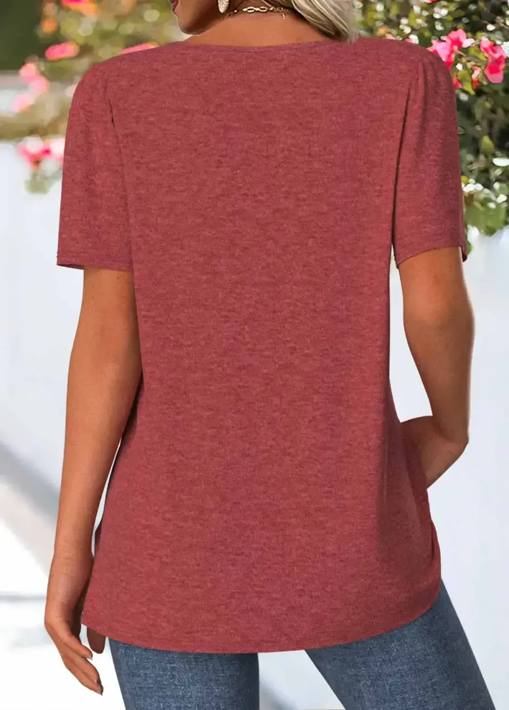 Brick Red Tuck Stitch Short Sleeve T Shirt