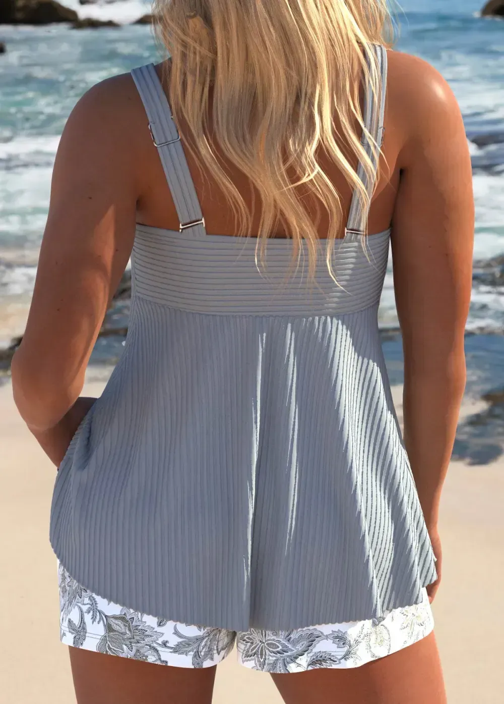 Patchwork Tribal Print Grey Tankini Set