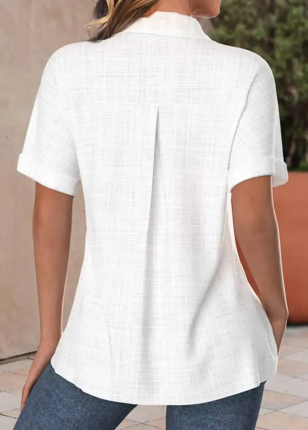 Button Up White Pocket Short Sleeve Shirt