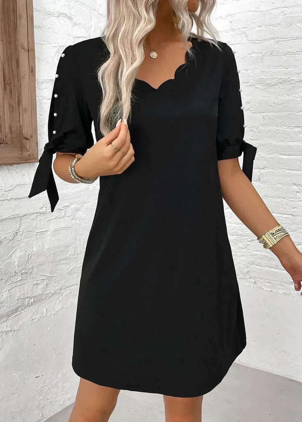 Black Pearl Short A Line V Neck Dress