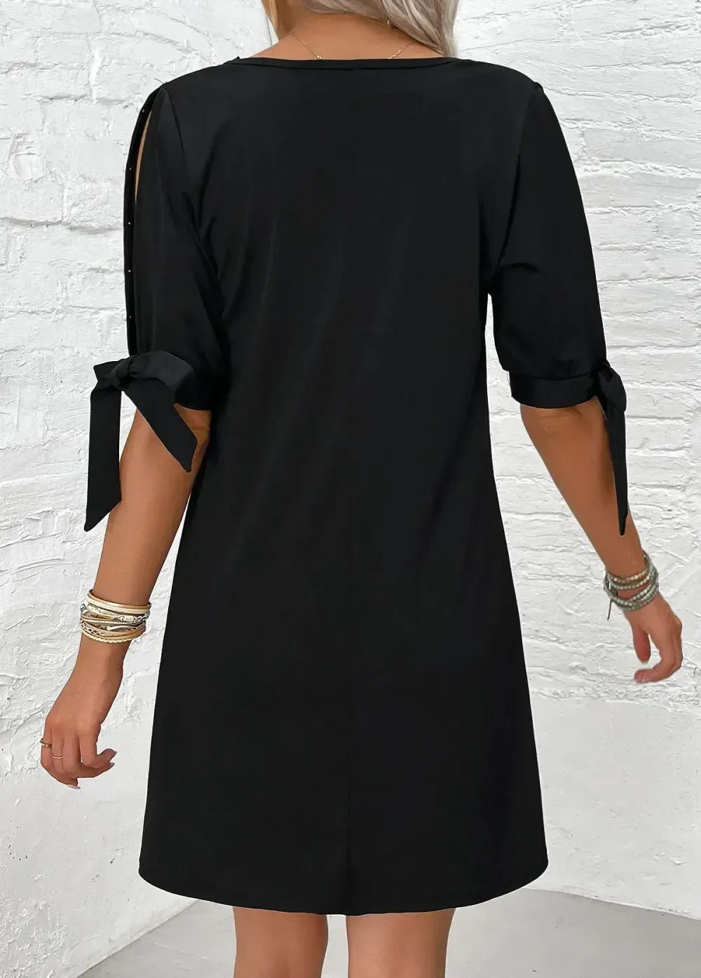 Black Pearl Short A Line V Neck Dress