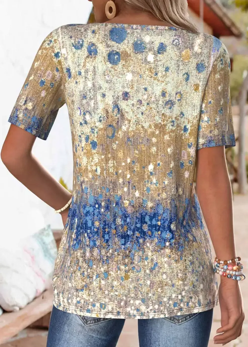 Multi Color Tuck Stitch Short Sleeve T Shirt