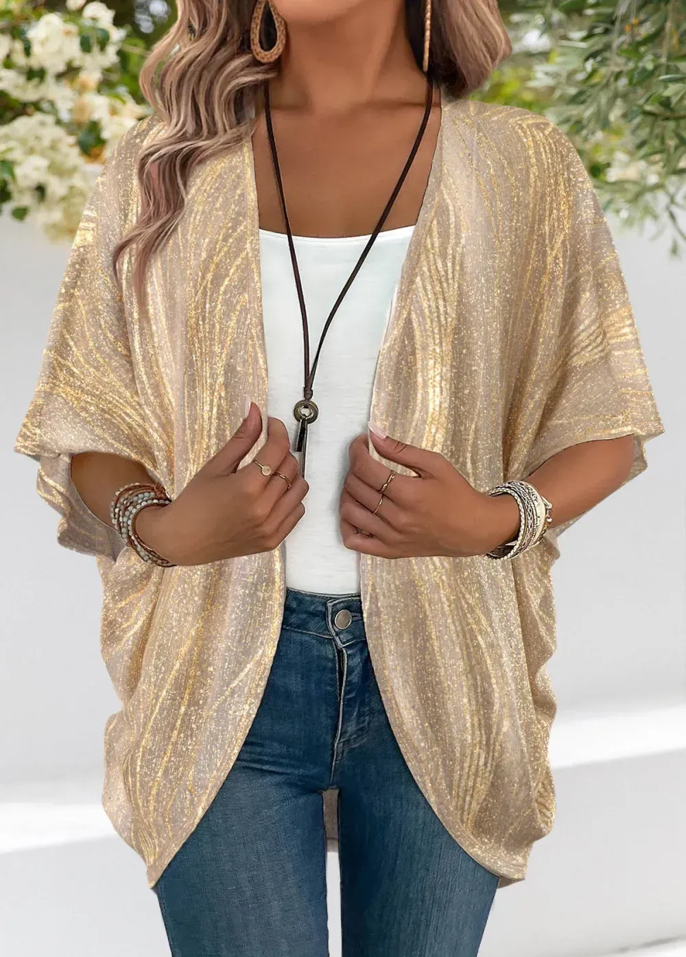 Geometric Print Half Sleeve Light Cardigan