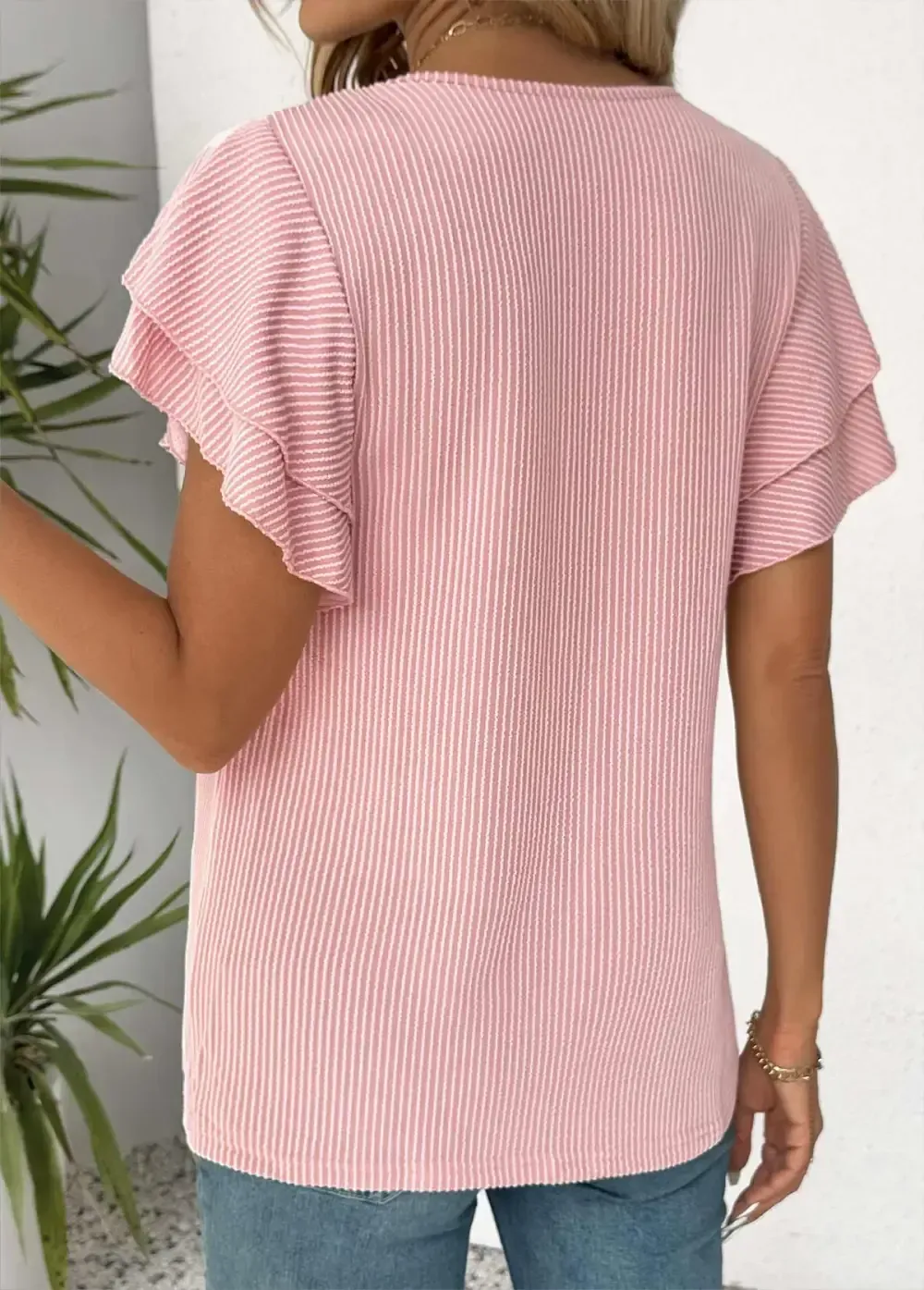 Light Pink Short Sleeve Round Neck T Shirt