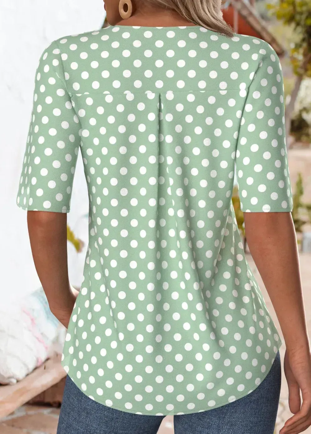 Green Ruffle Polka Dot Short Sleeve T Shirt