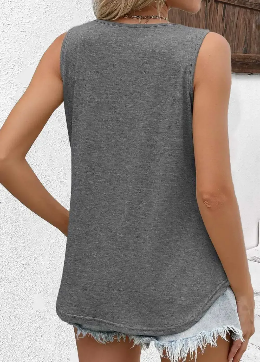 Grey Sleeveless V Neck Tank Top