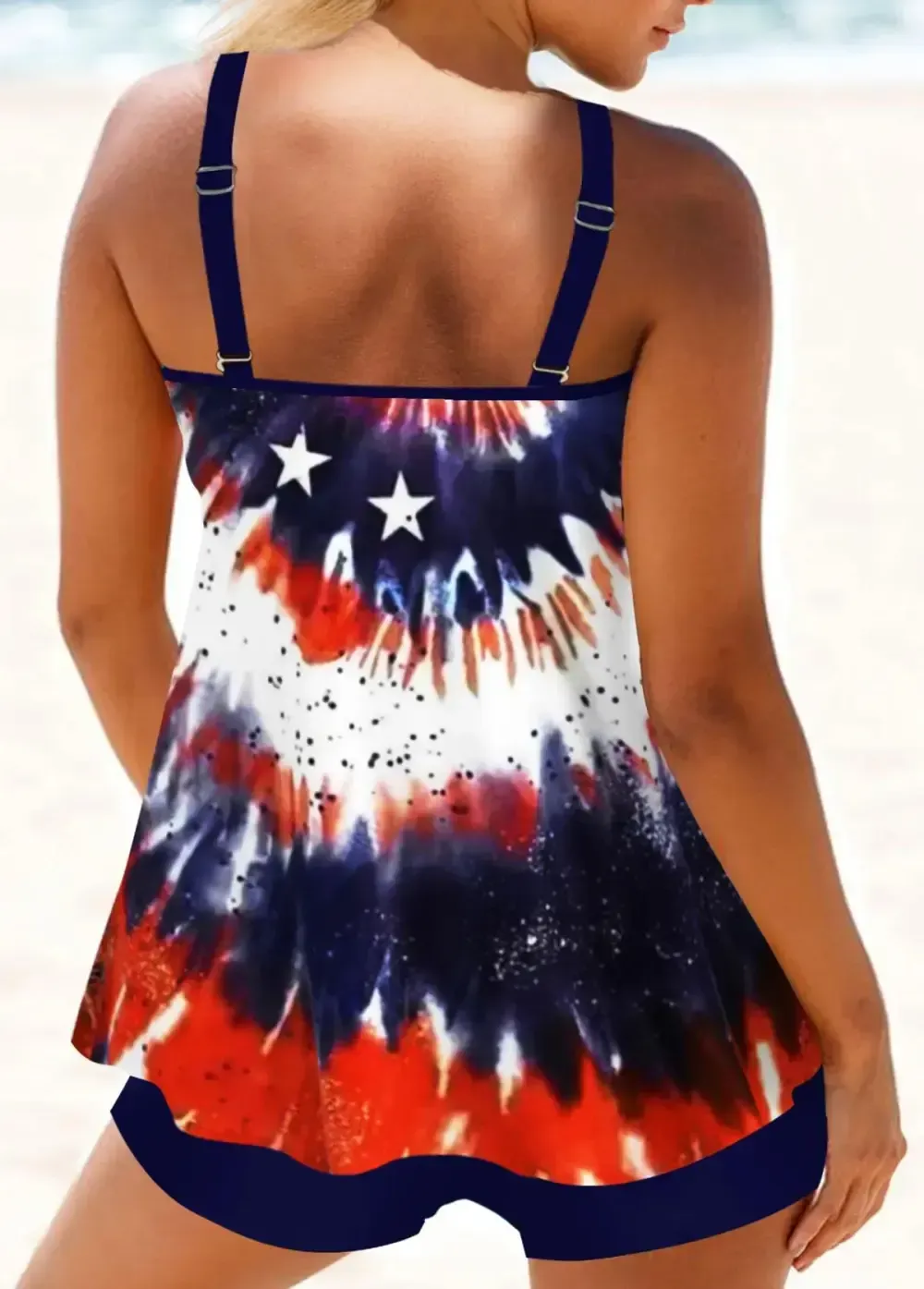 Circular Ring Tie Dye Print Navy Tankini Top