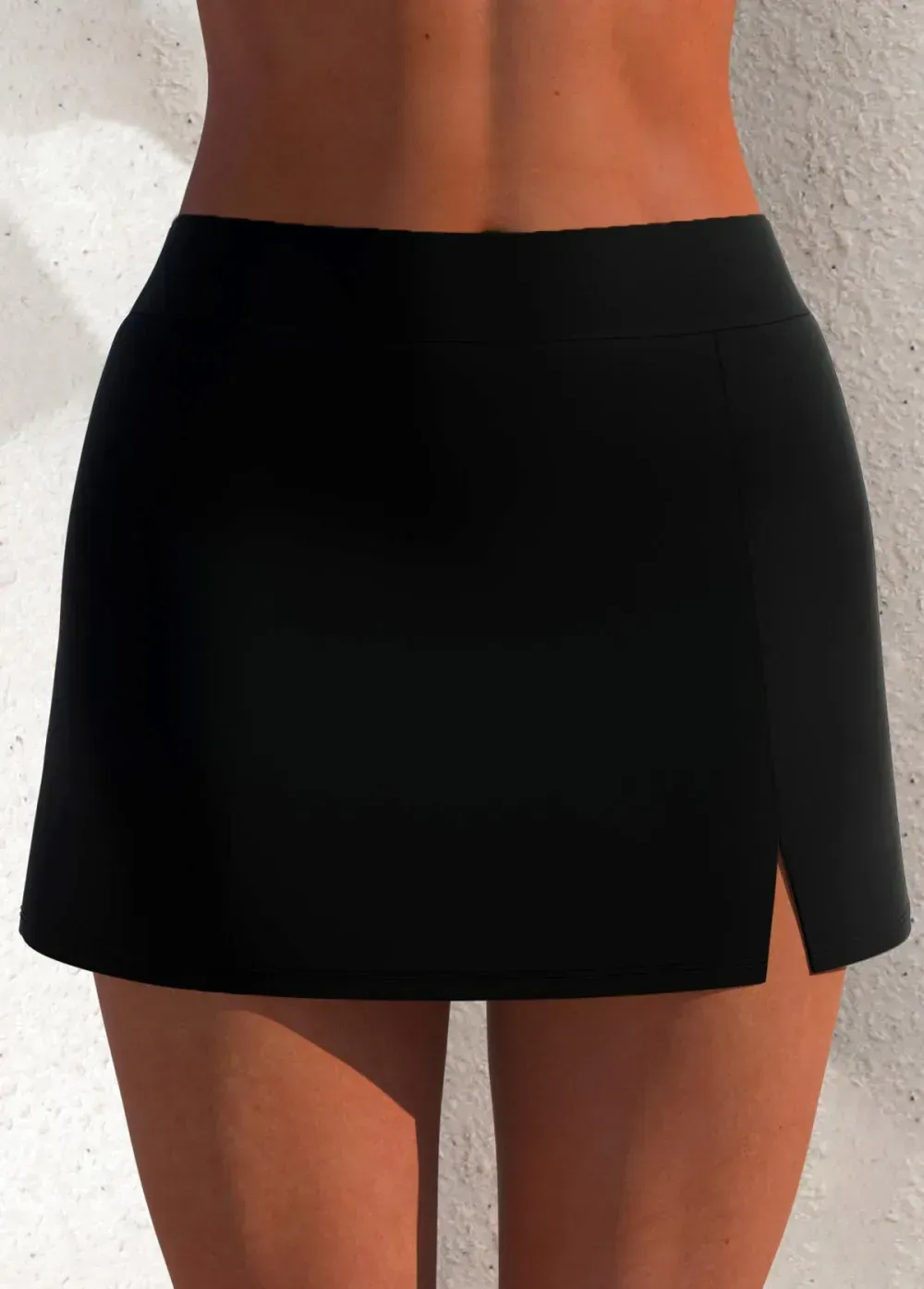 Pocket Mid Waist Black Side Slit Pantskirt