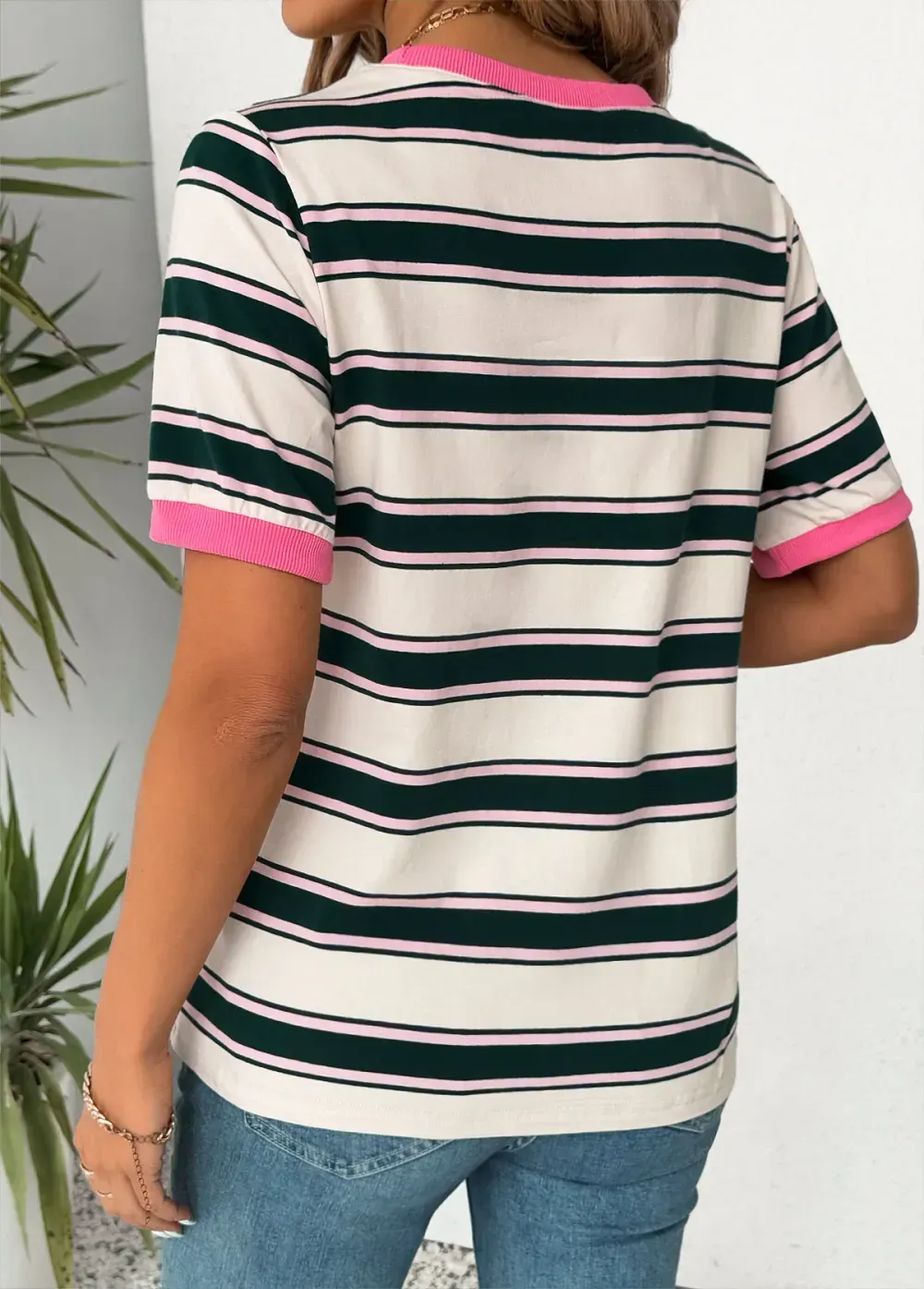 Multi Color Short Sleeve Round Neck T Shirt